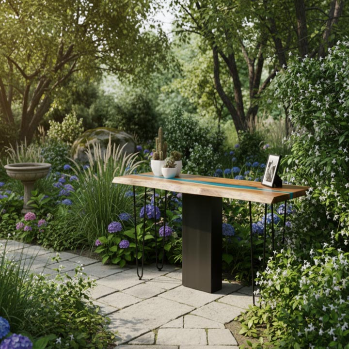 Luxury Green Epoxy Resin Console Table | Handmade Resin Furniture Art - Image 2