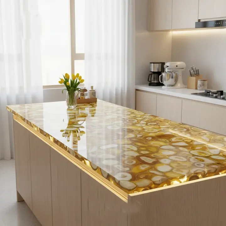 Handmade Yellow Agate Gemstone Slab | Luxury Countertop for Kitchen & Bathroom Interiors