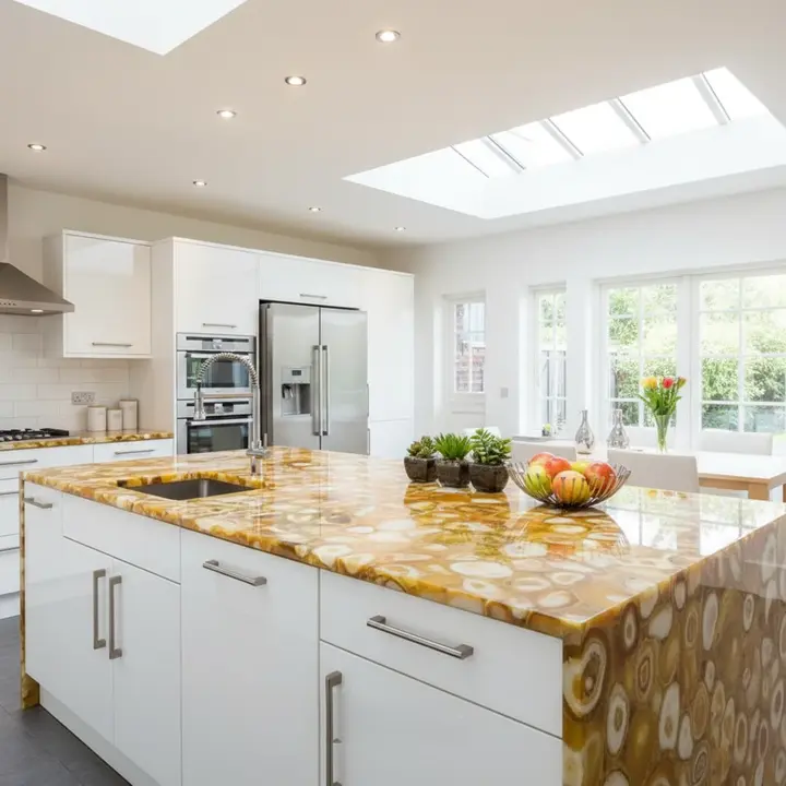 Handmade Yellow Agate Gemstone Slab | Luxury Countertop for Kitchen & Bathroom Interiors - Image 2