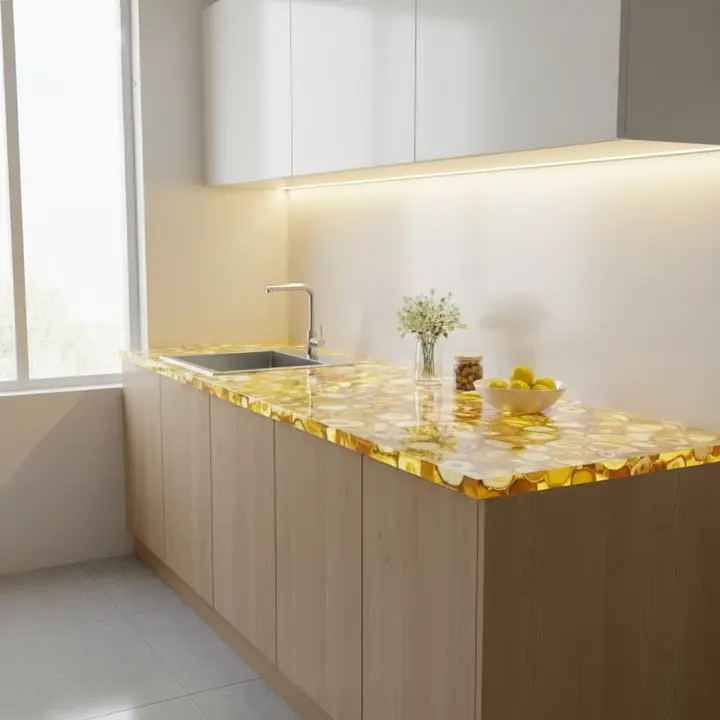 Handmade Yellow Agate Gemstone Slab | Luxury Countertop for Kitchen & Bathroom Interiors - Image 4
