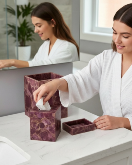 Purple Agate Gemstone Bathroom Set | Tissue Box, Soap Tray & Waste tub