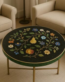 Luxury Black Marble Inlay Coffee Table | Handmade Pietra Dura Art Piece