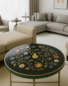 Luxury Black Marble Inlay Coffee Table | Handmade Pietra Dura Art Piece