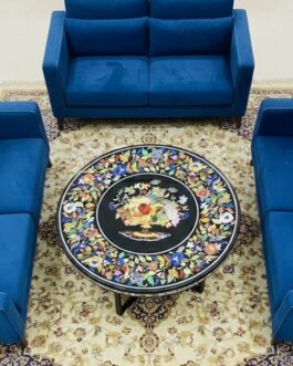 Handcrafted Black Marble Inlay Coffee Table | Pietradura Art Home Décor Piece