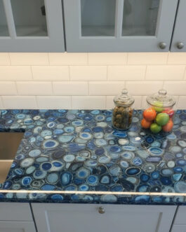 Artisan Blue Agate Crystal Countertop | Statement Semi-Precious Stone Surface