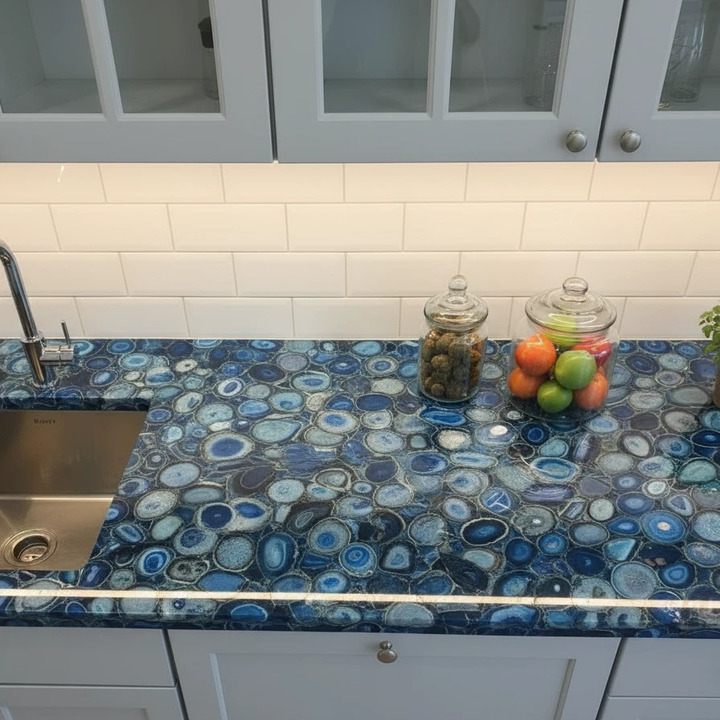 Artisan Blue Agate Crystal Countertop | Statement Semi-Precious Stone Surface - Image 2