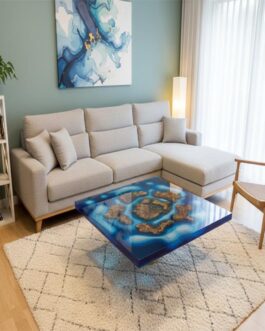 Square Ocean Blue Epoxy Resin Table | Handmade Resin Art Coffee Table | Modern Living Room Furniture