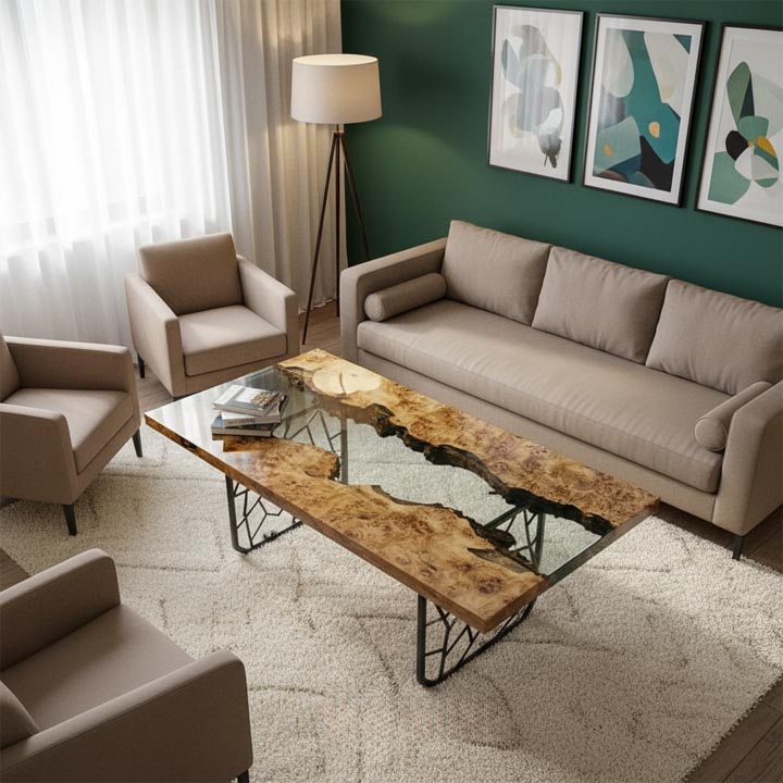 Luxury Clear Epoxy Table – Handcrafted Resin River Dining & Coffee Table - Image 3