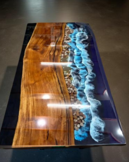 Handmade Ocean Epoxy Resin Table | Live Edge Poplar Wood, Custom Made