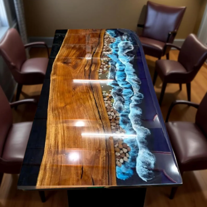 Handmade Ocean Epoxy Resin Table – Live Edge Poplar Wood Custom Luxury Furniture - Image 2
