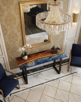 Handmade Ocean Epoxy Resin Console Table | Live Edge Wood | Modern Coastal Resin Art Furniture