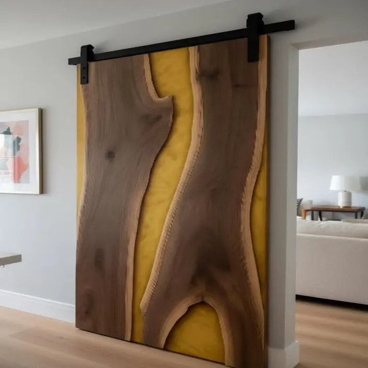 Yellow Epoxy Resin Barn Door – Handmade Wooden Sliding Door for Modern Rustic Interiors - Image 4