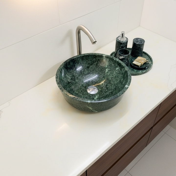 Luxury green marble sink natural stone bathroom basin handcrafted for modern USA home design