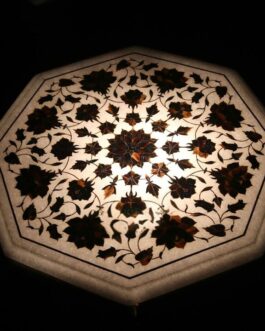 White Marble Coffee Table with Fine Floral Semi-Precious Pietra Dura Inlay | Handmade Art Furniture