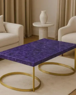 Amethyst Stone Table Top | Semi-Precious Amethyst Crystal Furniture
