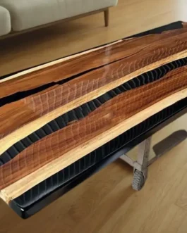 Handcrafted Black Epoxy Resin Dining Table – Live Edge Wood, Modern Luxury Design