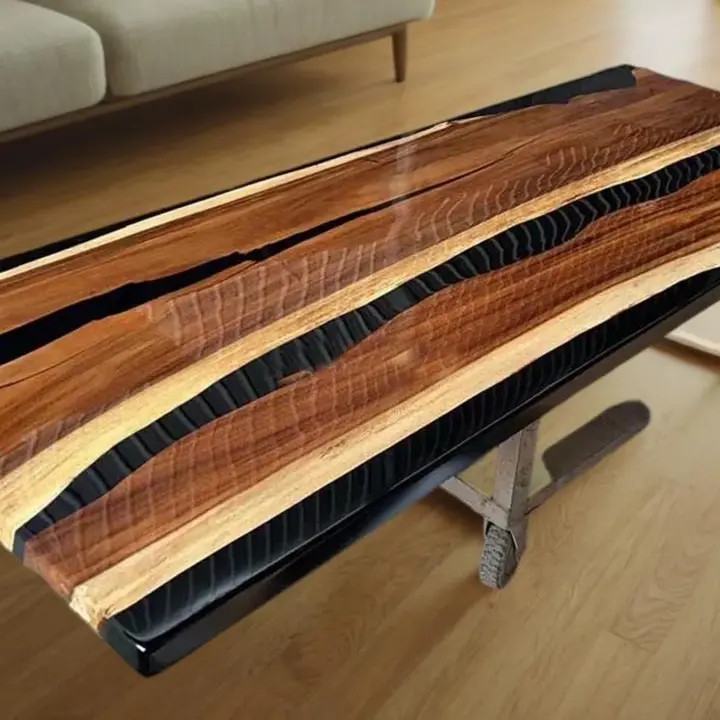 Handcrafted Black Epoxy Resin Dining Table – Live Edge Wood, Modern Luxury Design - Image 2