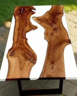 White Resin Epoxy Live Edge Table | Handmade Wood Center Table