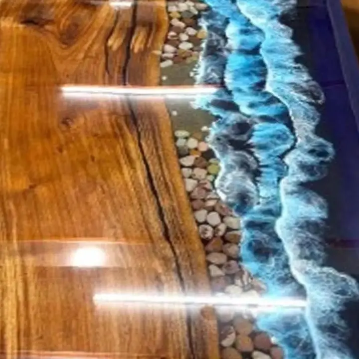 Handmade Ocean Epoxy Resin Table – Live Edge Poplar Wood Custom Luxury Furniture - Image 3