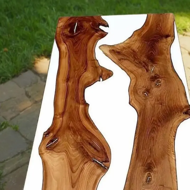 White Resin Epoxy Live Edge Table | Handmade Wood Center Table - Image 3