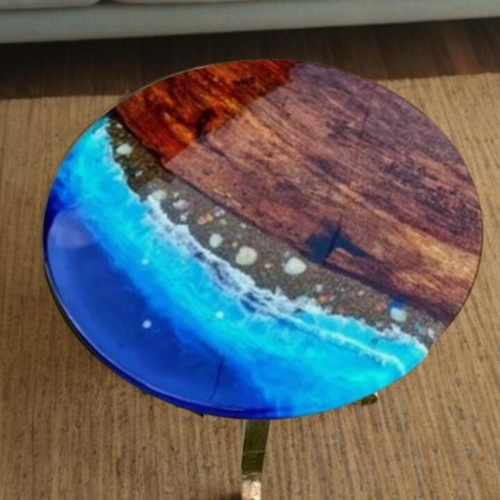 Handmade Ocean Resin Wood Round Table – Live Edge Decorative Furniture - Image 3