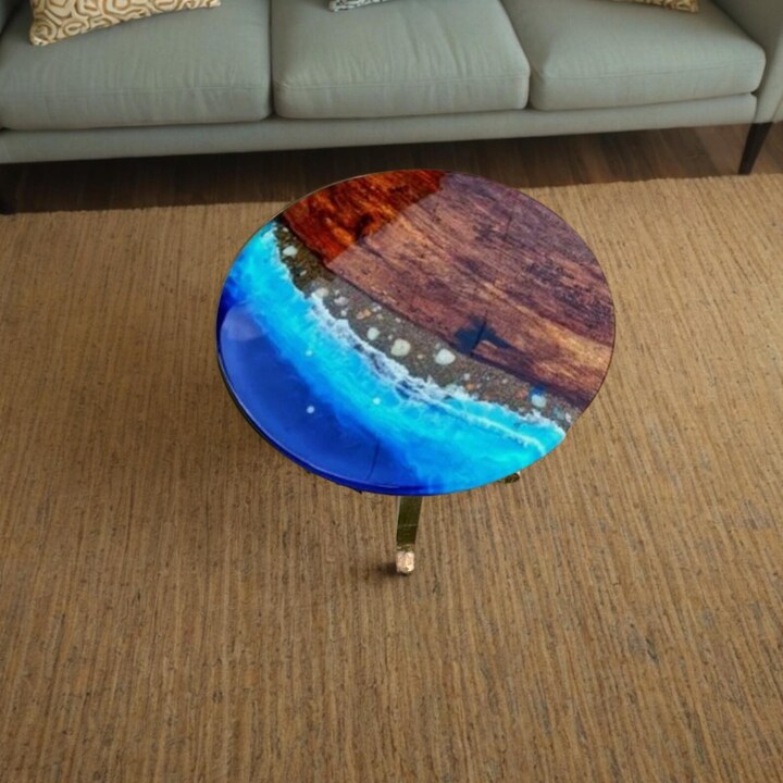 Handmade Ocean Resin Wood Round Table – Live Edge Decorative Furniture