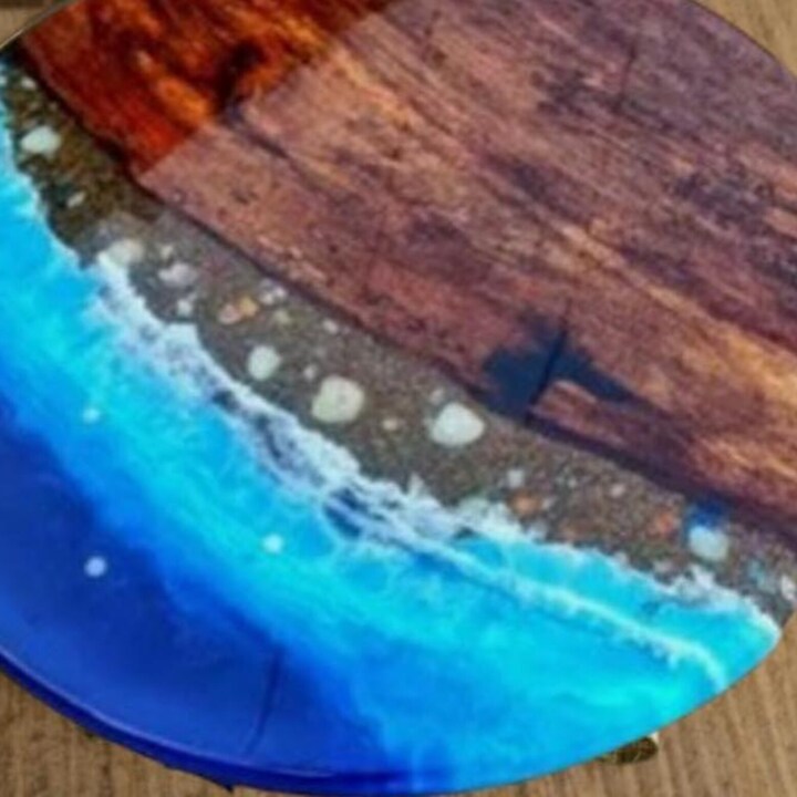 Handmade Ocean Resin Wood Round Table – Live Edge Decorative Furniture - Image 2