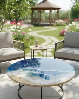 Modern Farmhouse Blue Epoxy Resin Coffee Table | Handmade Wood River Design