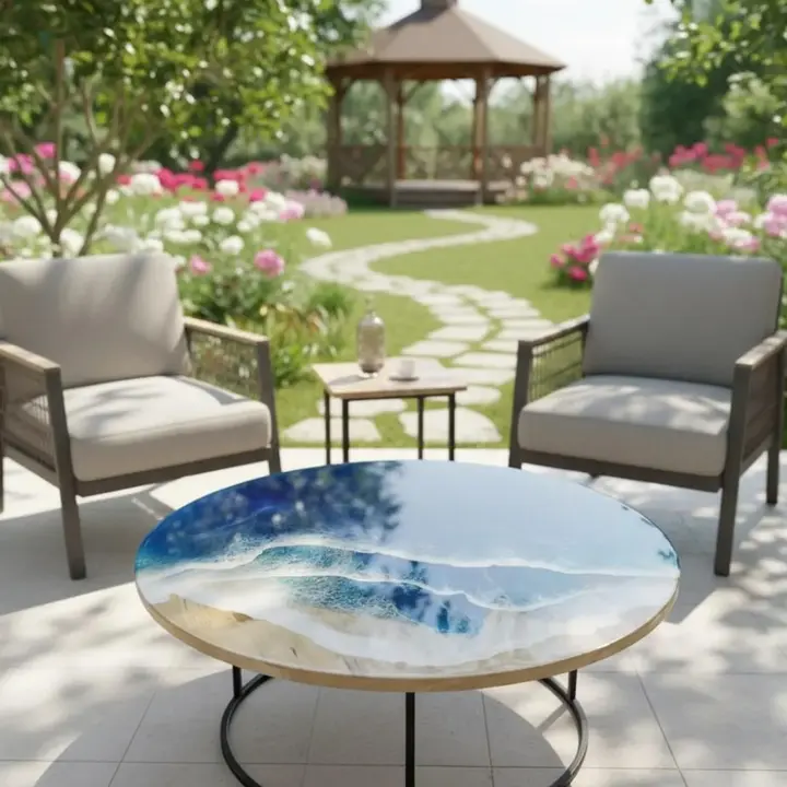 Modern Farmhouse Blue Epoxy Resin Coffee Table | Handmade Wood River Design