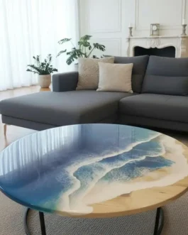 Modern Farmhouse Blue Epoxy Resin Coffee Table | Handmade Wood River Design