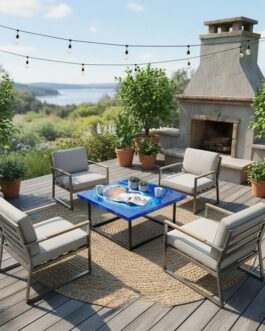 Premium Ocean Blue Epoxy Resin Square Coffee Table | Designer Contemporary Furniture