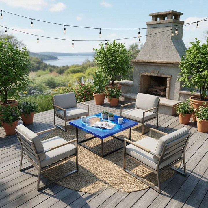 Handcrafted Blue Epoxy Resin Coffee Table – Live Edge Ocean Design Wood Table for USA Homes & Patios - Image 3