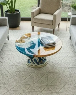 Modern Blue Epoxy Resin Coffee Table | Handcrafted Live Edge Wood Table