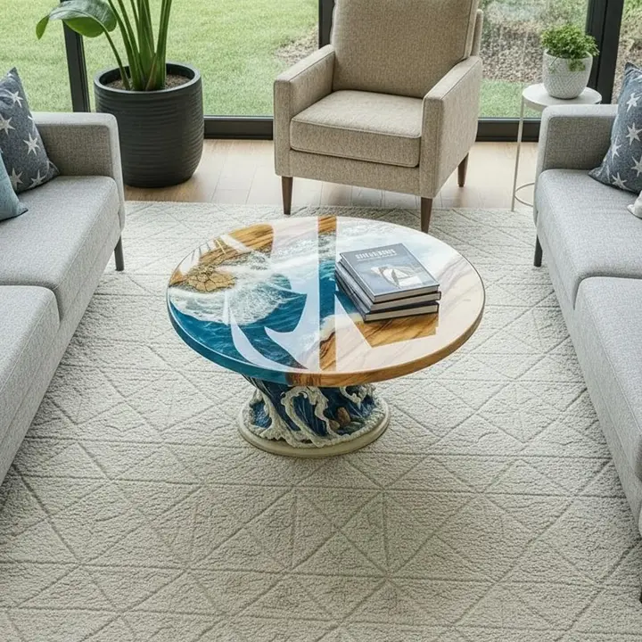 Handcrafted Blue Epoxy Resin Coffee Table – Live Edge Ocean Design Wood Table for USA Homes & Patios - Image 2