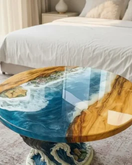 Modern Blue Epoxy Resin Coffee Table | Handcrafted Live Edge Wood Table