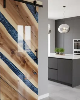 Modern Coastal Blue Epoxy Barn Door | Handmade Rustic Wood Sliding Door