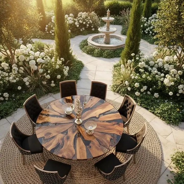 Round Clear Epoxy Resin Wood Coffee Table | Unique Handmade Modern Furniture - Image 3