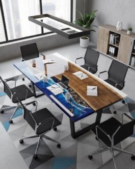 Handmade Ocean Epoxy Resin Dining Table | Live Edge Walnut Wood