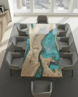 Green Epoxy River Dining Table | Live Edge Solid Wood, Custom Resin Art