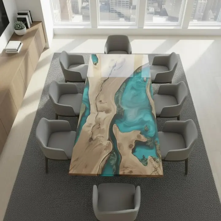 Green Epoxy River Dining Table | Live Edge Solid Wood, Custom Resin Art