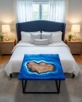 Handcrafted Blue Epoxy Resin Coffee Table | Live Edge Wood Ocean Design for Living Room & Patio Decor