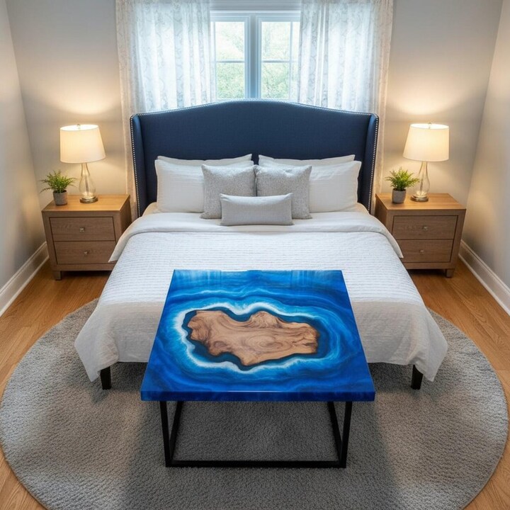 Handcrafted Blue Epoxy Resin Coffee Table – Live Edge Ocean Design Wood Table for USA Homes & Patios - Image 2