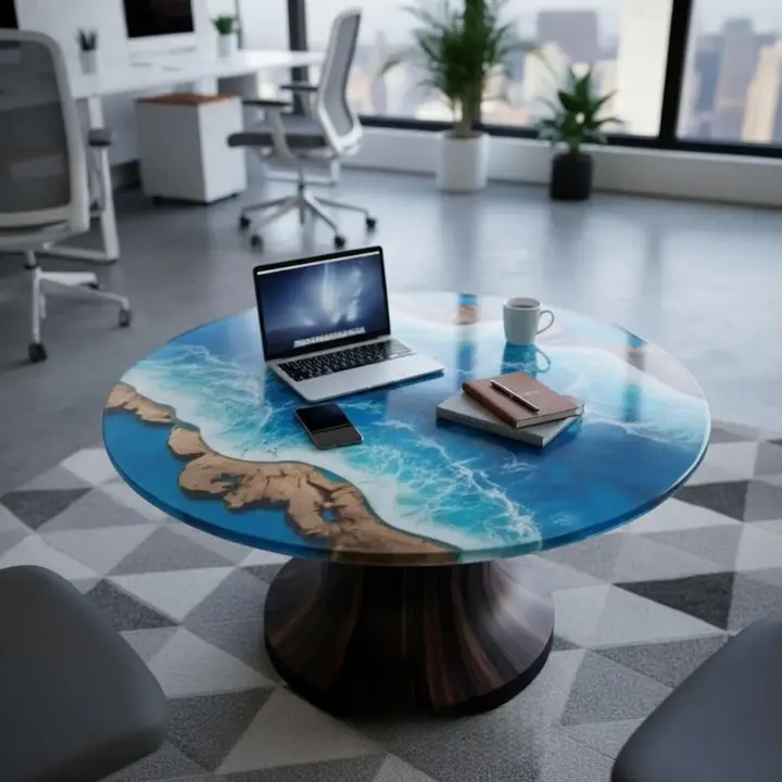 Ocean Blue Epoxy Resin River Coffee Table | Handmade Wood Table for Living Room - Image 3