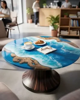 Ocean Blue Epoxy Resin River Coffee Table | Handmade Wood Table for Living Room