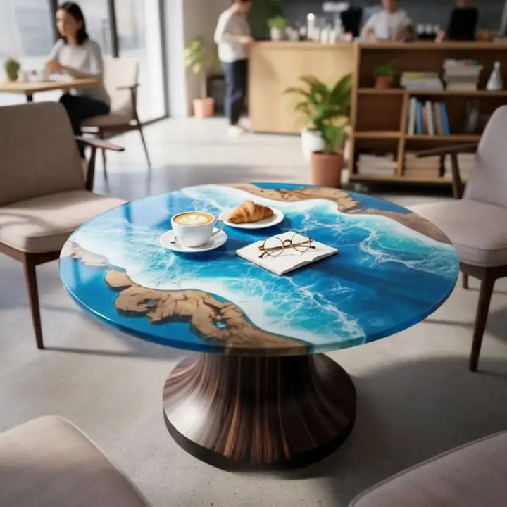 Ocean Blue Epoxy Resin River Coffee Table | Handmade Wood Table for Living Room