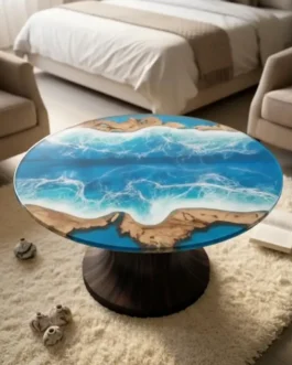 Ocean Blue Epoxy Resin River Coffee Table | Handmade Wood Table for Living Room