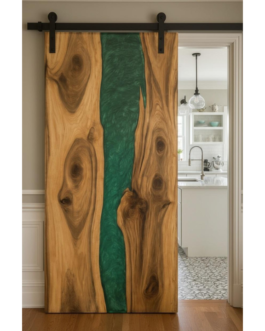 Artistic Green Epoxy Resin Barn Door | River Design Wooden Sliding Door