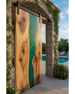 Artistic Green Epoxy Resin Barn Door | River Design Wooden Sliding Door