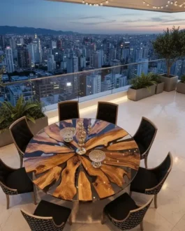 Round Clear Epoxy Resin Wood Coffee Table | Unique Handmade Modern Furniture