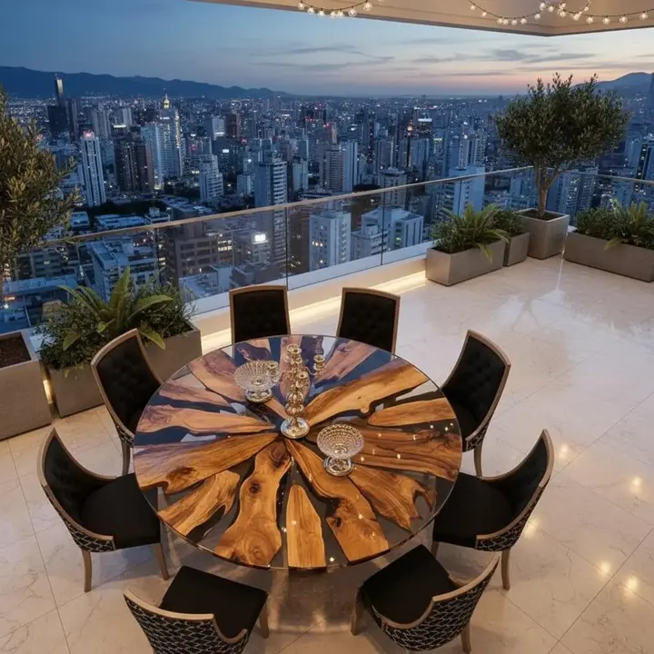 Round Clear Epoxy Resin Wood Coffee Table | Unique Handmade Modern Furniture - Image 2